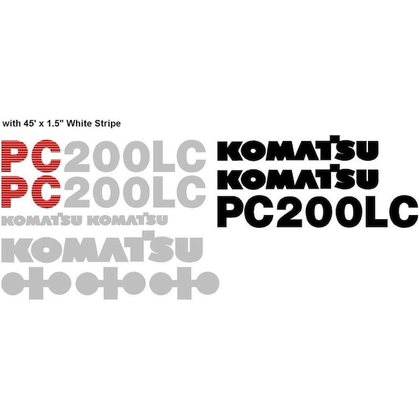 Aftermarket Komatsu PC200LC NS Excavator Decal Set with 45' x 15 White Stripe KMPC200NSWHTDECALSET - main